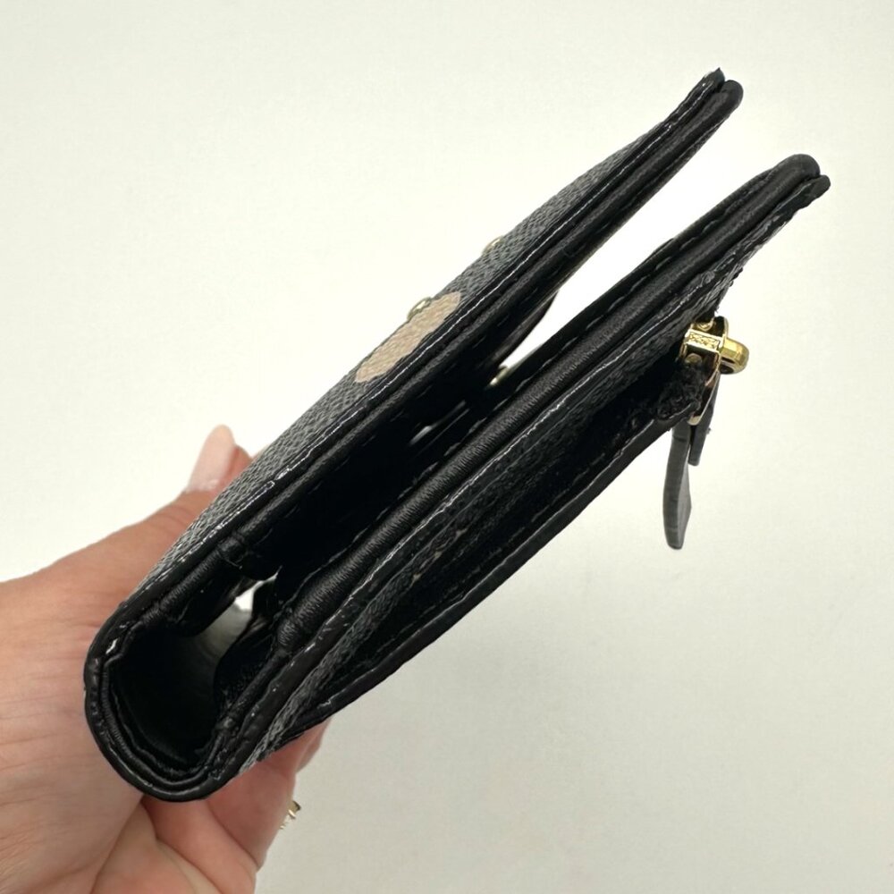 💰SALE💰 Kate Spade Leather Polka Dot Slim Snap Bifold Wallet Black/Light Beige - Picture 7 of 14